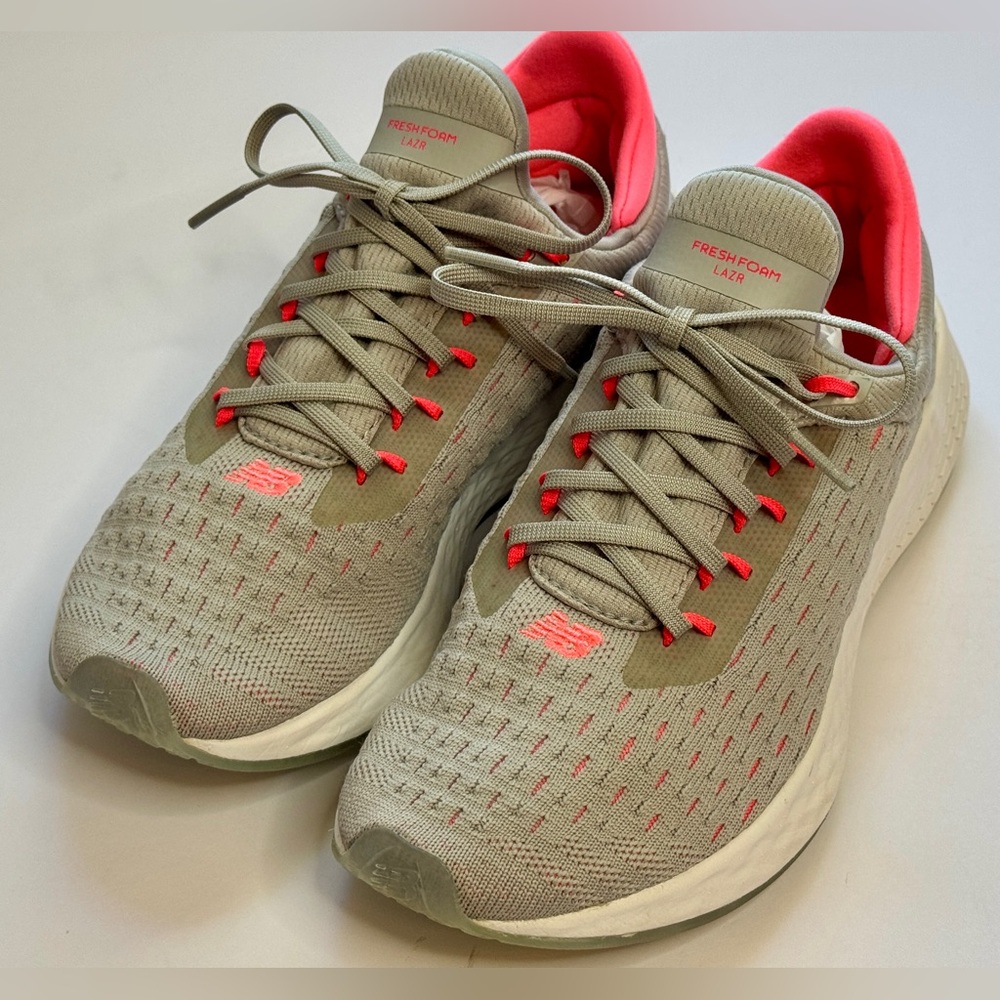 New Balance Women’s Beige and Bright Pink Fresh Foam LAZR Running Shoes